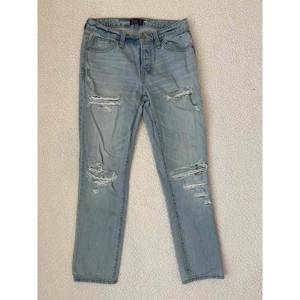 Abercrombie & Fitch Ames Slim Boyfriend Jeans Light Wash‎ Distressed Size 25 0R